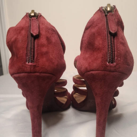 Coach Burgundy Suede Strappy Heels - Picture 4 of 7